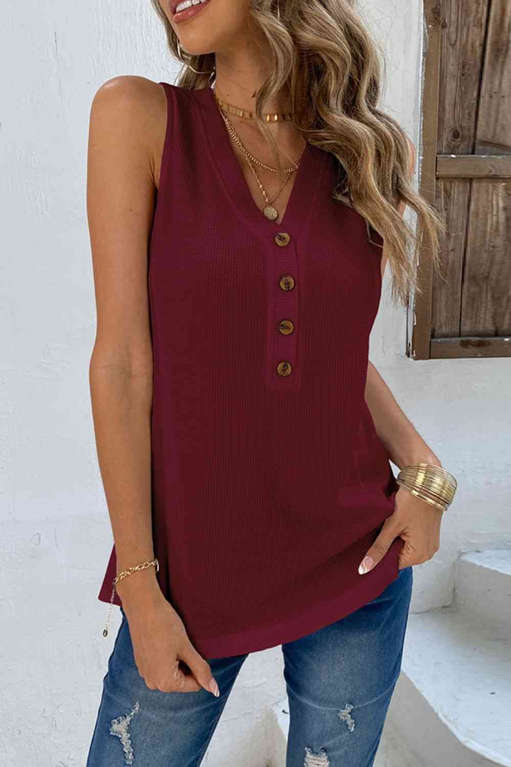 Buttoned V-Neck Tank